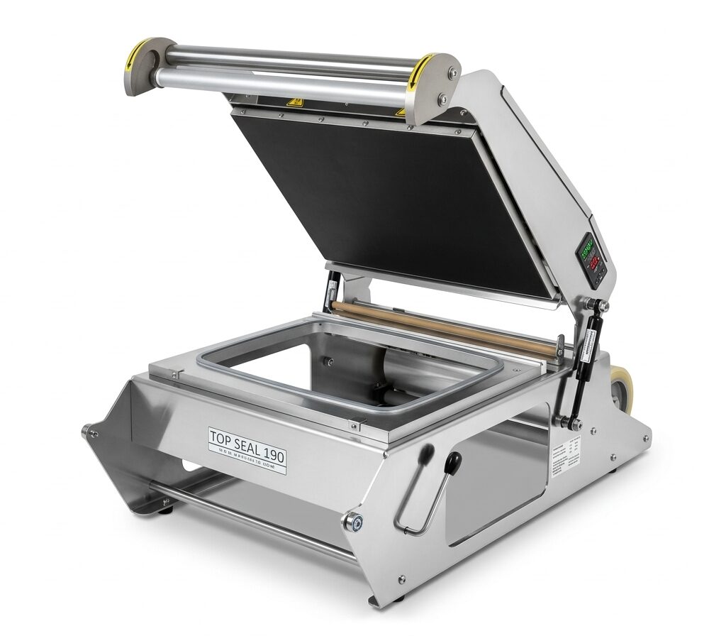 TOPSEAL190_SCELLEUSE_MANNUELLE_BARQUETTES TOPSEAL 190 : Scelleuse de barquettes manuelle inox avec verrouillage TOPSEAL, format max 325x265 mm