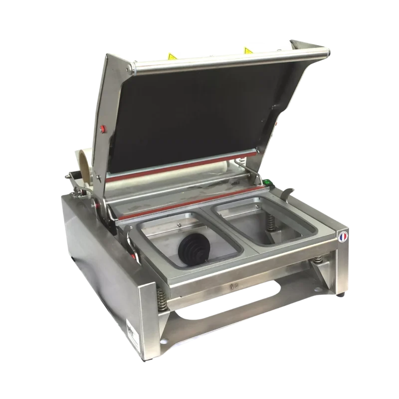 BP 90 AE : Scelleuse de barquettes à assistance électrique, format max 325x265 mm