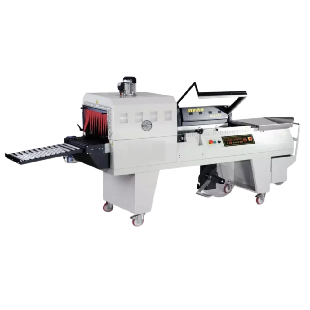 MEDIA : Soudeuse en L avec tunnel de rétractation pour film thermorétractable, laize maxi: 500mm