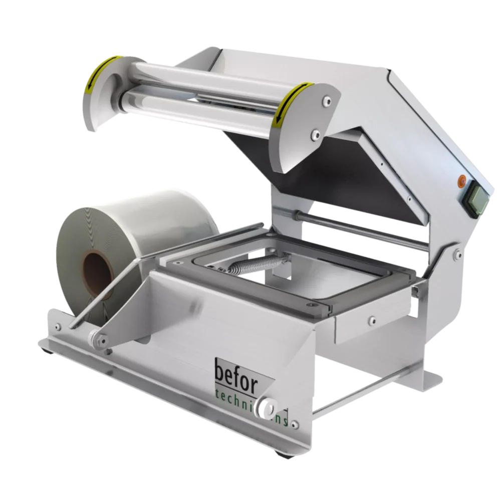 TOPSEAL 150 : Scelleuse de barquettes manuelle inox avec verrouillage TOPSEAL, 2 empreintes CLTP, bobine latérale