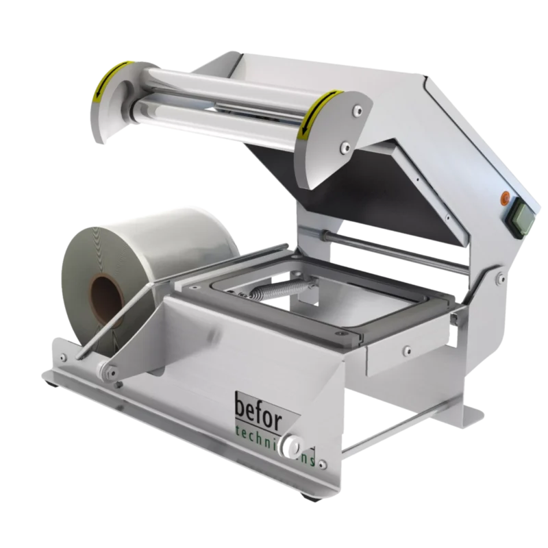 TOPSEAL 150 : Scelleuse de barquettes manuelle inox avec verrouillage TOPSEAL, 2 empreintes CLTP, bobine latérale